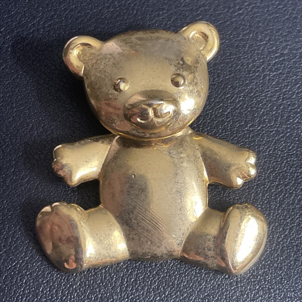 Vintage Articulated Bear Brooch Matte Gold Tone Pin Hanging Body Jewelry